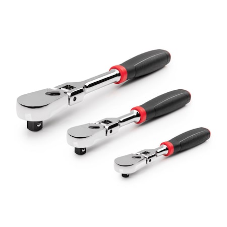 Tekton 1/4, 3/8, 1/2 Inch Drive Flex Head Comfort Grip Ratchet Set, 3-Piece (6, 8, 10-1/2 in.) SRH99121